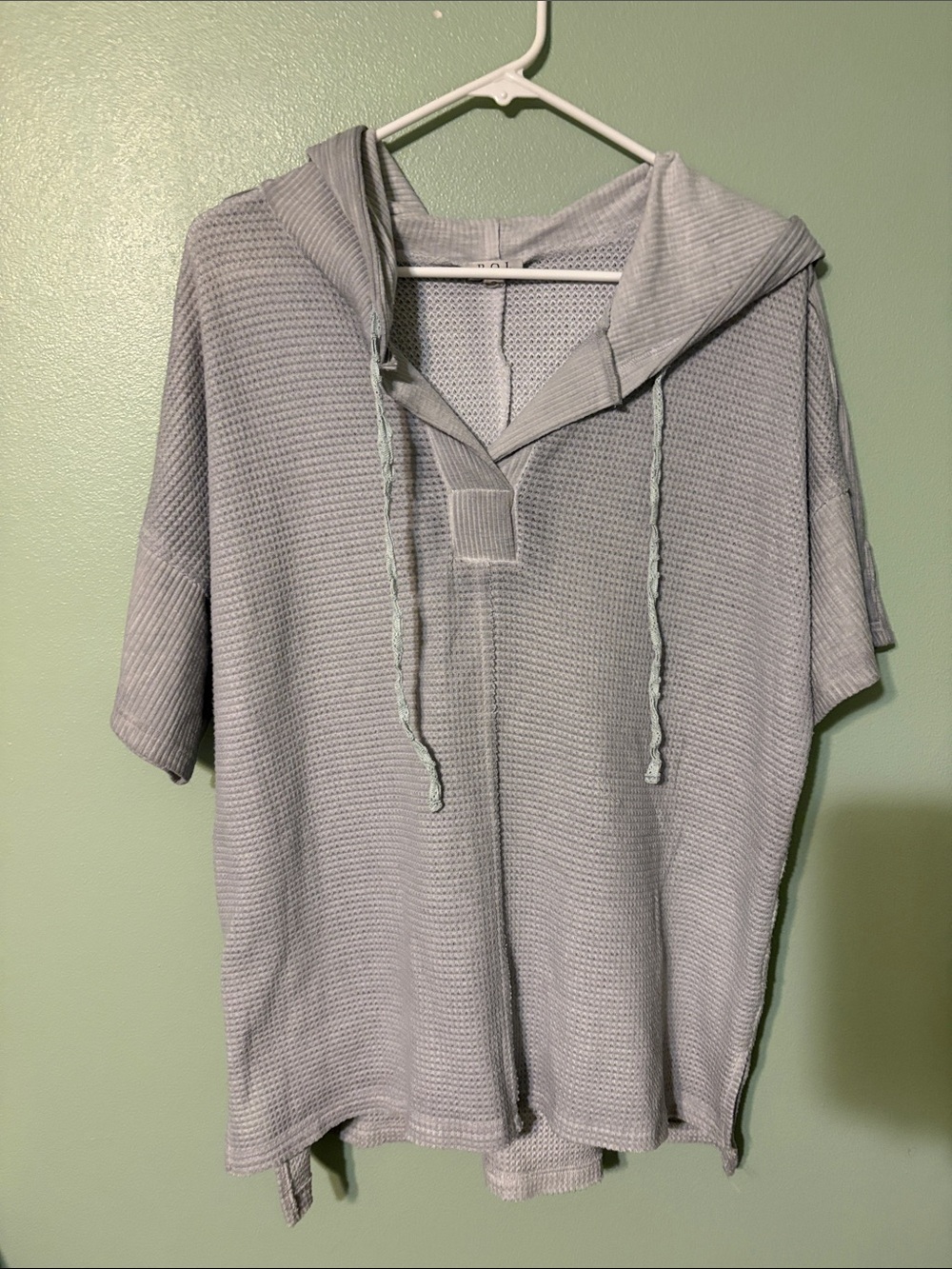 POL Light Gray Waffle Knit Short-Sleeve Hoodie